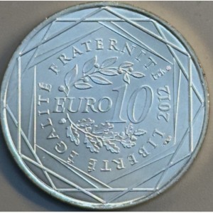 Реверс монеты Франция, 10 евро, 2012, Регионы Франции - Рона-Альпы