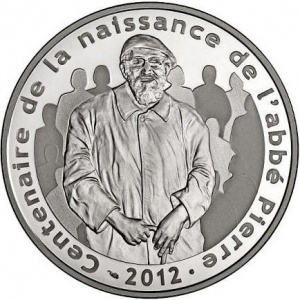 Реверс монеты Франция, 10 евро, 2012, 100 лет со дня рождения Аббата Пьера
