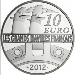 Реверс монеты Франция, 10 евро, 2012, Великие французские корабли - Le France