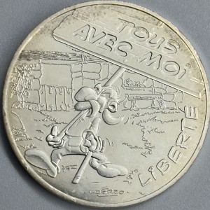 Реверс монеты Франция, 10 евро, 2015, LIBERTÉ, "Tous Avec Moi" /Астерикс и Подарок Цезаря/
