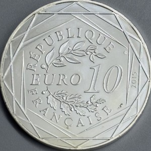 Аверс монеты Франция, 10 евро, 2015, LIBERTÉ, "Je ne suis pas ton esclave"