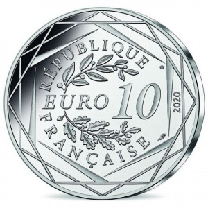 Аверс монеты Франция, 10 евро, 2020, Почтальон Смурфик