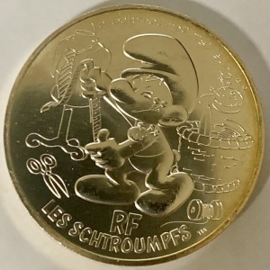 Реверс монеты Франция, 10 евро, 2020, Смурфик портной