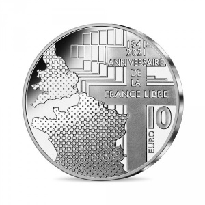 Реверс монеты Франция, 10 евро, 2021, Шарль де Голль и Уинстон Черчилль
