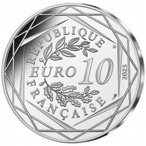 Аверс монеты Франция, 10 евро, 2023, Талисман Фриж. Баскетбол