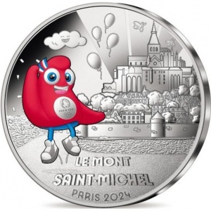 Реверс монеты Франция, 10 евро, 2024, Талисман Фриж. Мон-Сен-Мишель