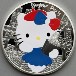 Реверс монеты Франция, 10 евро, 2024, 50-летний юбилей - Hello Kitty /Франция, круг/