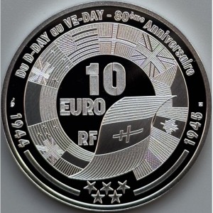 Аверс монеты Франция, 10 евро, 2025, 80-летие - День победы /Сингапур/