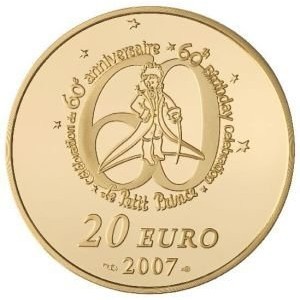 Реверс монеты Франция, 20 евро, 2007, 60 лет Маленький принц /стоит/