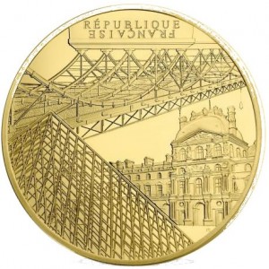 Аверс монеты Франция, 50 евро, 2018, Всемирное наследие ЮНЕСКО - Мост Искусств и Стеклянная пирамида Лувра