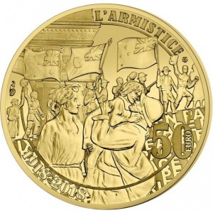 Реверс монеты Франция, 50 евро, 2018, 100 лет окончанию Первой Мировой войны /L'Armistice/