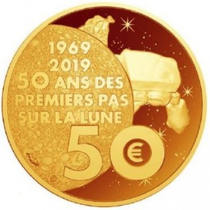Реверс монеты Франция, 50 евро, 2019, 50 лет высадке на Луну