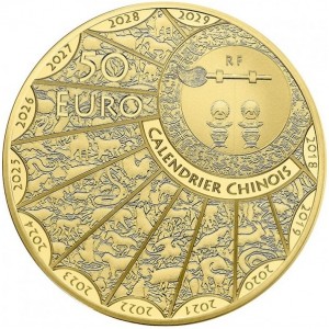 Аверс монеты Франция, 50 евро, 2019, Китайский гороскоп - год свиньи
