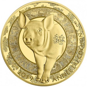 Реверс монеты Франция, 50 евро, 2019, Китайский гороскоп - год свиньи