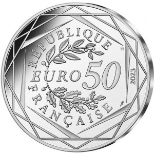 Аверс монеты Франция, 50 евро, 2023, Талисман Фриж. Чемпионы