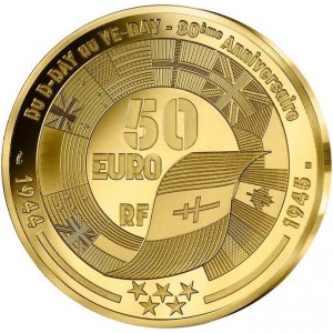 Аверс монеты Франция, 50 евро, 2024, 80 лет высадке в Нормандии - Джуно-Бич