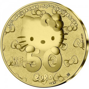 Аверс монеты Франция, 50 евро, 2024, 50-летний юбилей - Hello Kitty /Франция/