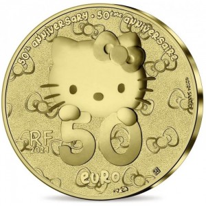 Аверс монеты Франция, 50 евро, 2024, 50-летний юбилей - Hello Kitty