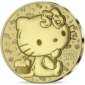 Реверс монеты Франция, 50 евро, 2024, 50-летний юбилей - Hello Kitty