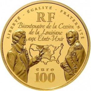 Аверс монеты Франция, 100 евро, 2003, 200 лет Луизианской покупке