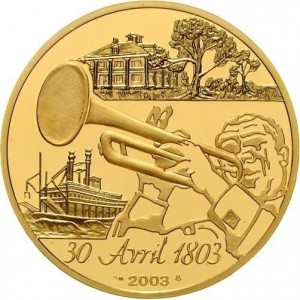 Реверс монеты Франция, 100 евро, 2003, 200 лет Луизианской покупке