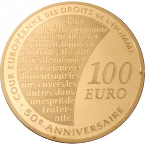 Реверс монеты Франция, 100 евро, 2009, 50 лет Суду по правам человека
