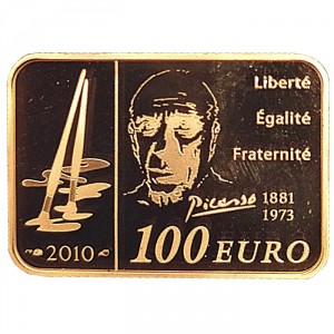 Реверс монеты Франция, 100 евро, 2010, Художники - Пабло Пикассо
