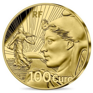 Реверс монеты Франция, 100 евро, 2022, 20 лет Евро