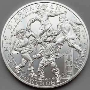 Реверс монеты Франция, 100 евро, 2024, Три мушкетера