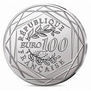 Аверс монеты Франция, 100 евро, 2025, 75-летие комикса "Мелочь пузатая" - Снупи