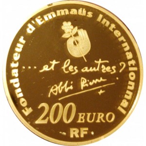Аверс монеты Франция, 200 евро, 2012, 100 лет со дня рождения Аббата Пьера