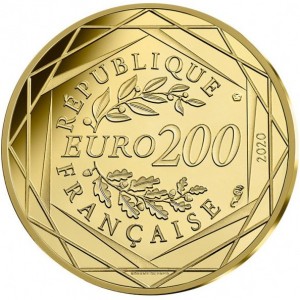 Аверс монеты Франция, 200 евро, 2020, Смурфики вместе