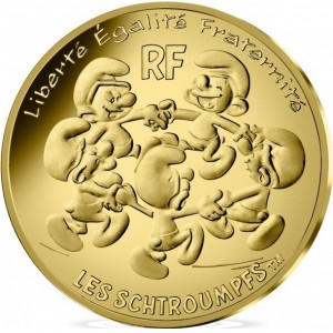 Реверс монеты Франция, 200 евро, 2020, Круг смурфиков