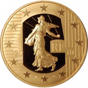 Аверс монеты Франция, 250 евро, 2010, 50 лет выпуску нового франка