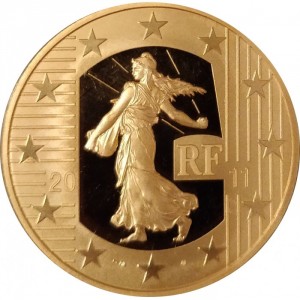 Аверс монеты Франция, 250 евро, 2011, Сеятель. 10 лет стартовому набору