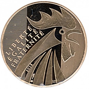 Реверс монеты Франция, 250 евро, 2014, Петух