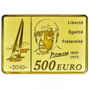 Реверс монеты Франция, 500 евро, 2010, Художники - Пабло Пикассо