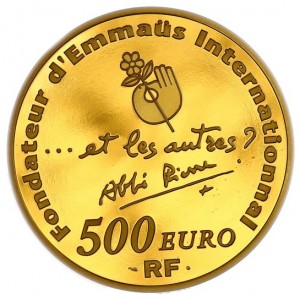 Аверс монеты Франция, 500 евро, 2012, 100 лет со дня рождения Аббата Пьера