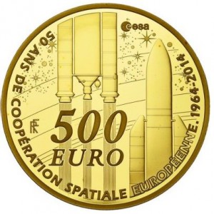 Аверс монеты Франция, 500 евро, 2014, 50 лет Европейскому космическому агентству