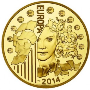 Реверс монеты Франция, 500 евро, 2014, 50 лет Европейскому космическому агентству