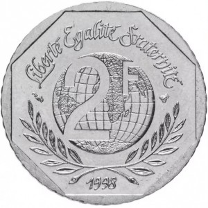 Реверс монеты Франция, 2 франка, 1998, 50 лет Всеобщей декларации прав человека