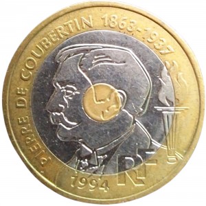 Аверс монеты Франция, 20 франков, 1994, 100 лет Международному олимпийскому комитету