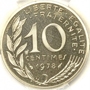 Реверс монеты Франция, 10 сантимов, 1962-1990, Пьедфорт /Серебро/