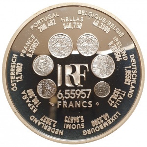 Реверс монеты Франция, 6.55957 франков, 2000, Введение евро
