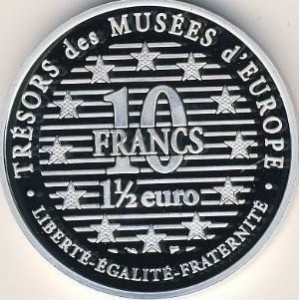 Реверс монеты Франция, 10 франков, 1997, Сокровища европейских музеев - Поцелуй /Густав Климт/