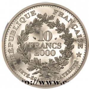 Аверс монеты Франция, 10 франков, 2000, 2000 лет монетам Франции - Луидор Людовика XIII