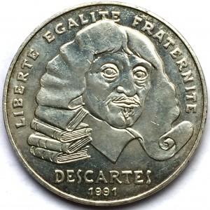 Реверс монеты Франция, 100 франков, 1991, 395 лет со дня рождения Рене Декарта