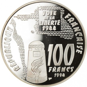 Аверс монеты Франция, 100 франков, 1994, История Второй Мировой войны - Сент-Мер-Эглиз