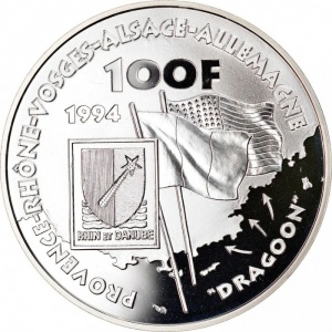 Реверс монеты Франция, 100 франков, 1994, Генерал де Латр де Тассиньи
