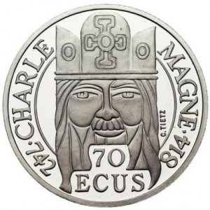 Реверс монеты Франция, 500 франков, 1990, Карл Великий /70 ЭКЮ/